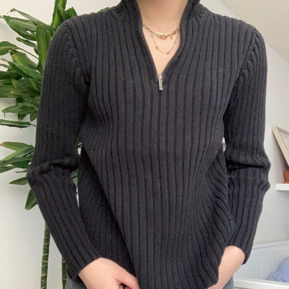 Black Ribbed Ralph Lauren Quarter Zip Sweater